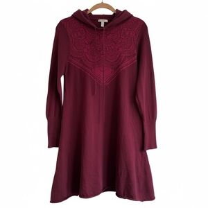 prAna Hooded Knit Sweater Dress Cozy Athleisure Fall Winter Boho Burgundy Small
